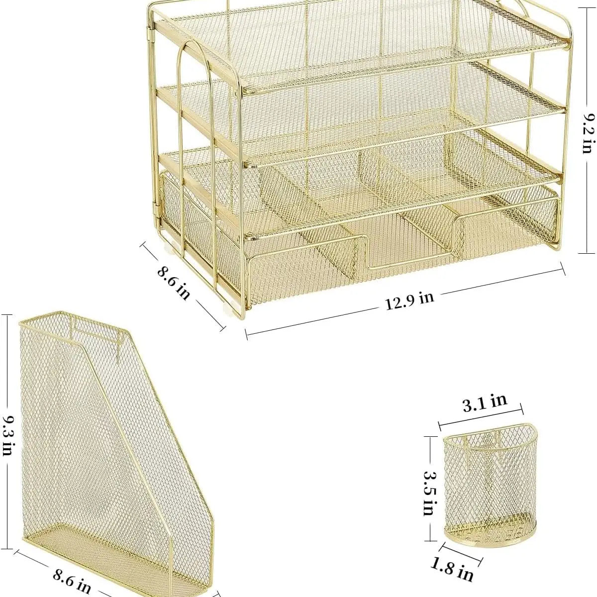 4 Tier Paper Tray Organizer With Drawer For Office Us, Gold