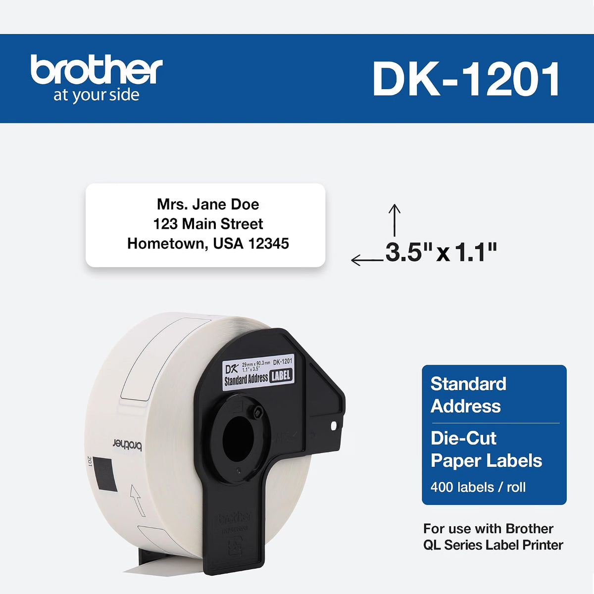Brother DK-1201 Mailing Address Labels, 400 Count dimensions