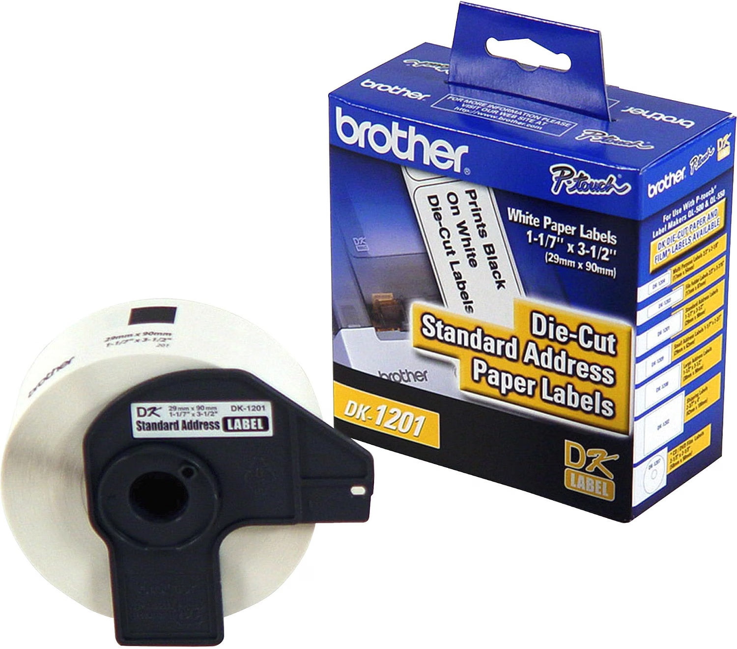 Brother DK-1201 Mailing Address Labels, 400 Count box and actual product 