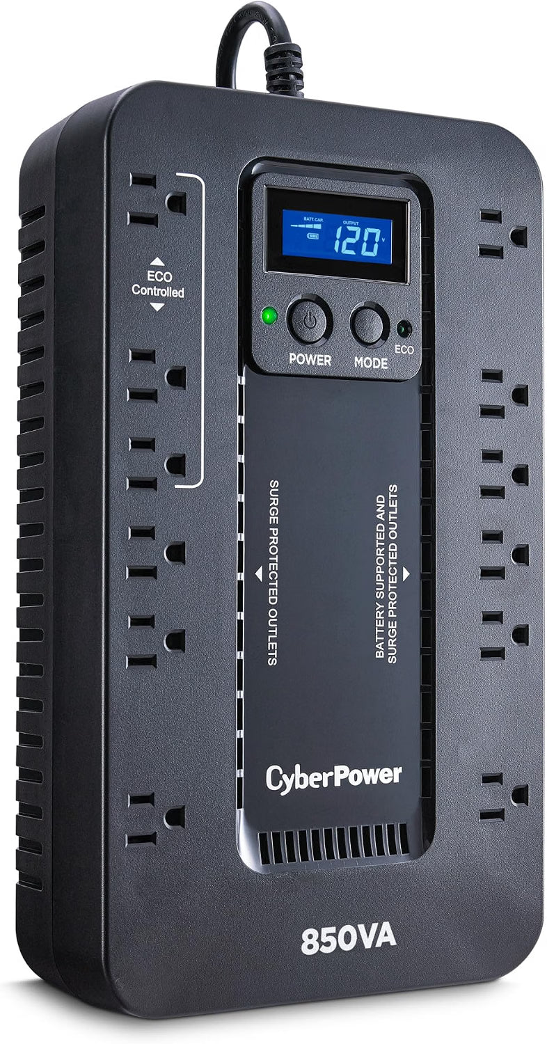 CyberPower Battery Backup with LCD Screen and 12 Outlets front right side