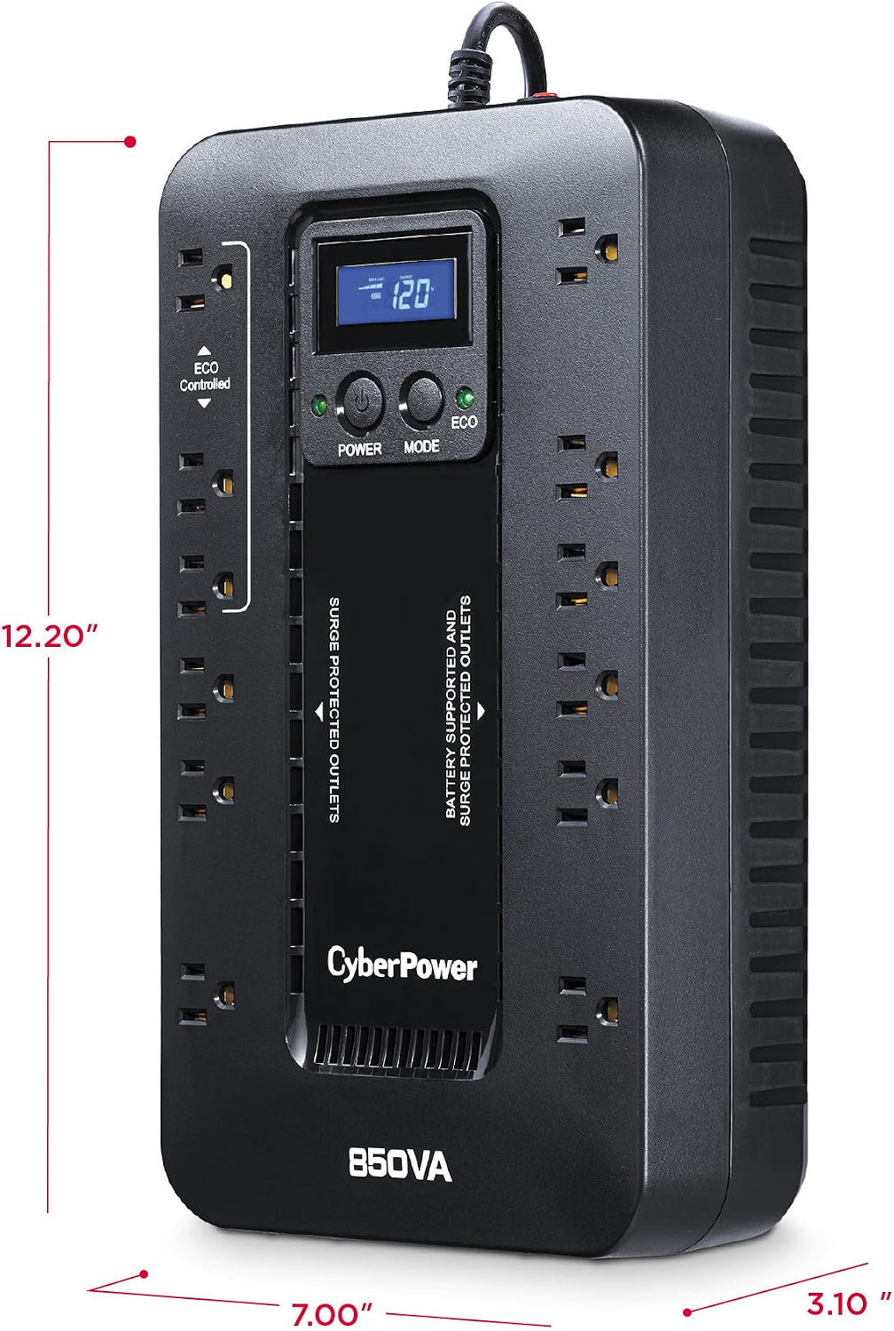 CyberPower Battery Backup with LCD Screen and 12 Outlets front right side