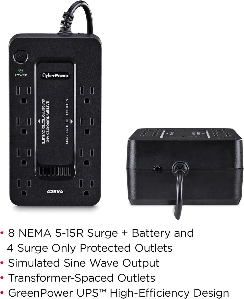 CyberPower Small UPS Battery Backup with 8 Outlets front and bottom sides