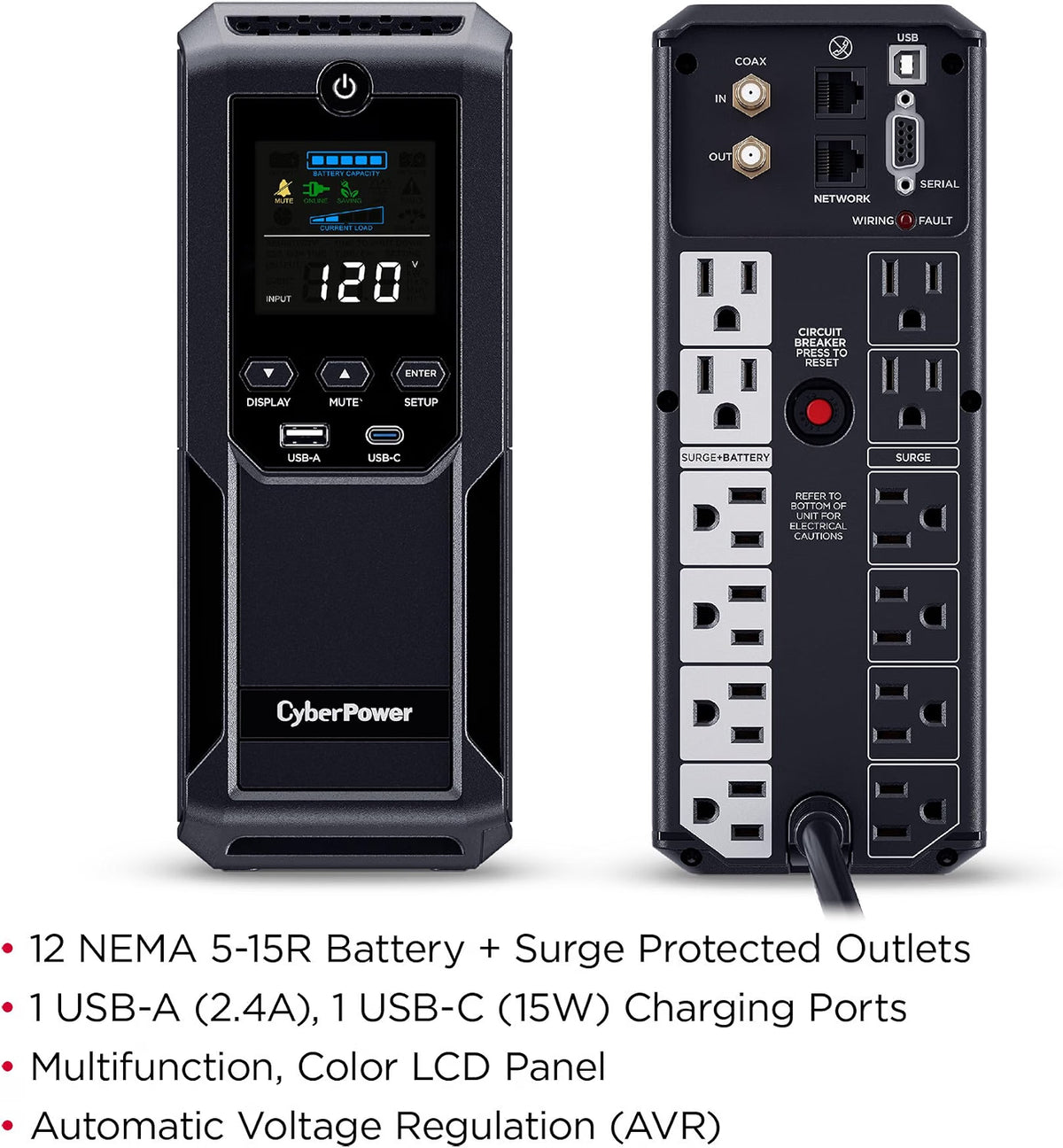 CyberPower UPS Battery Backup and Surge Protector front and back sides