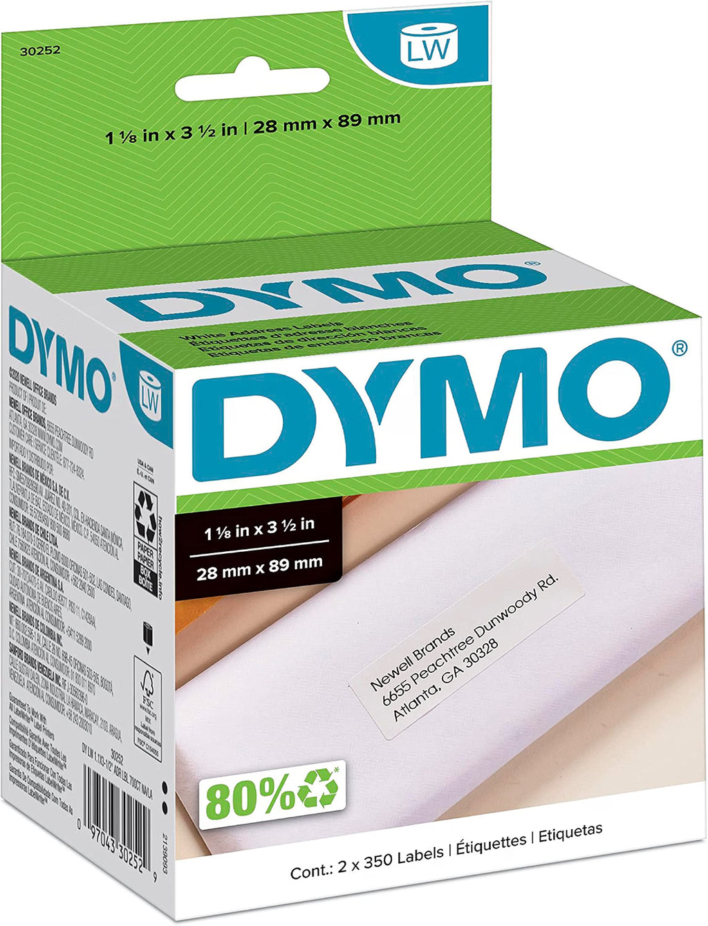 DYMO Address Labels for Label Printers, 2 Rolls box side