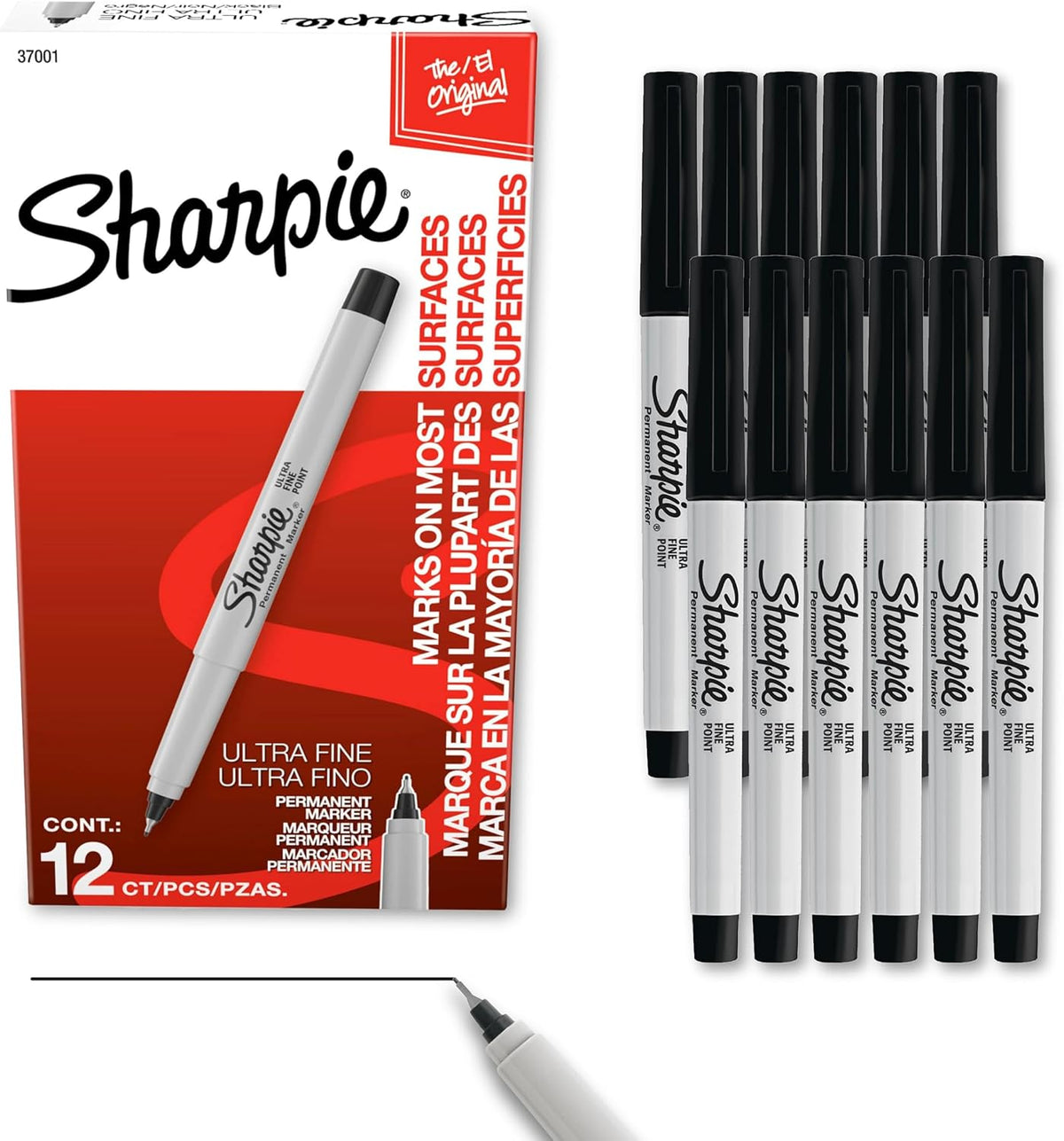 Sharpie Ultra Fine Markers, Black, 12 Count front side